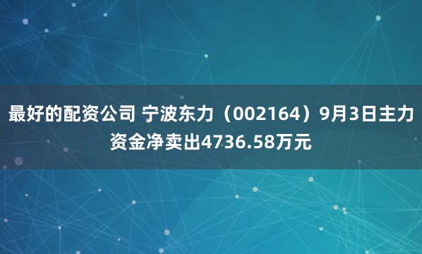 最好的配资公司 宁波东力(002164)9月3日主力资金净卖出4736.58万元